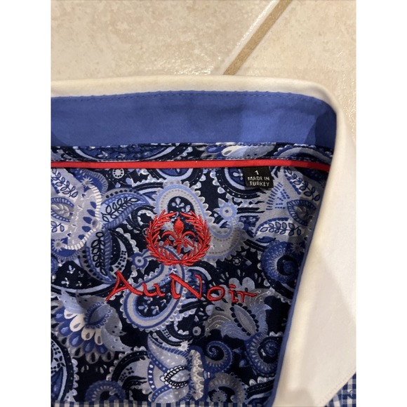 Au Noir Men's Shirt Button Up Long Sleeve Size 1 Blue And White Design - Picture 4 of 6